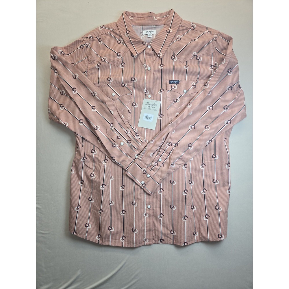 Wrangler Retro Western Pearl Snap Horseshoe Print Shirt NWT XXL Women's